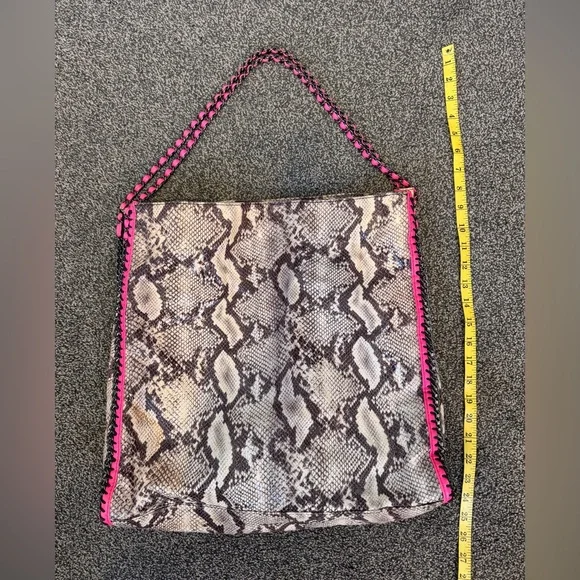 Poppie Snake Print Shoulder Hobo Bag Pink and Graphite Color Accents Chain Large - Picture 11 of 12